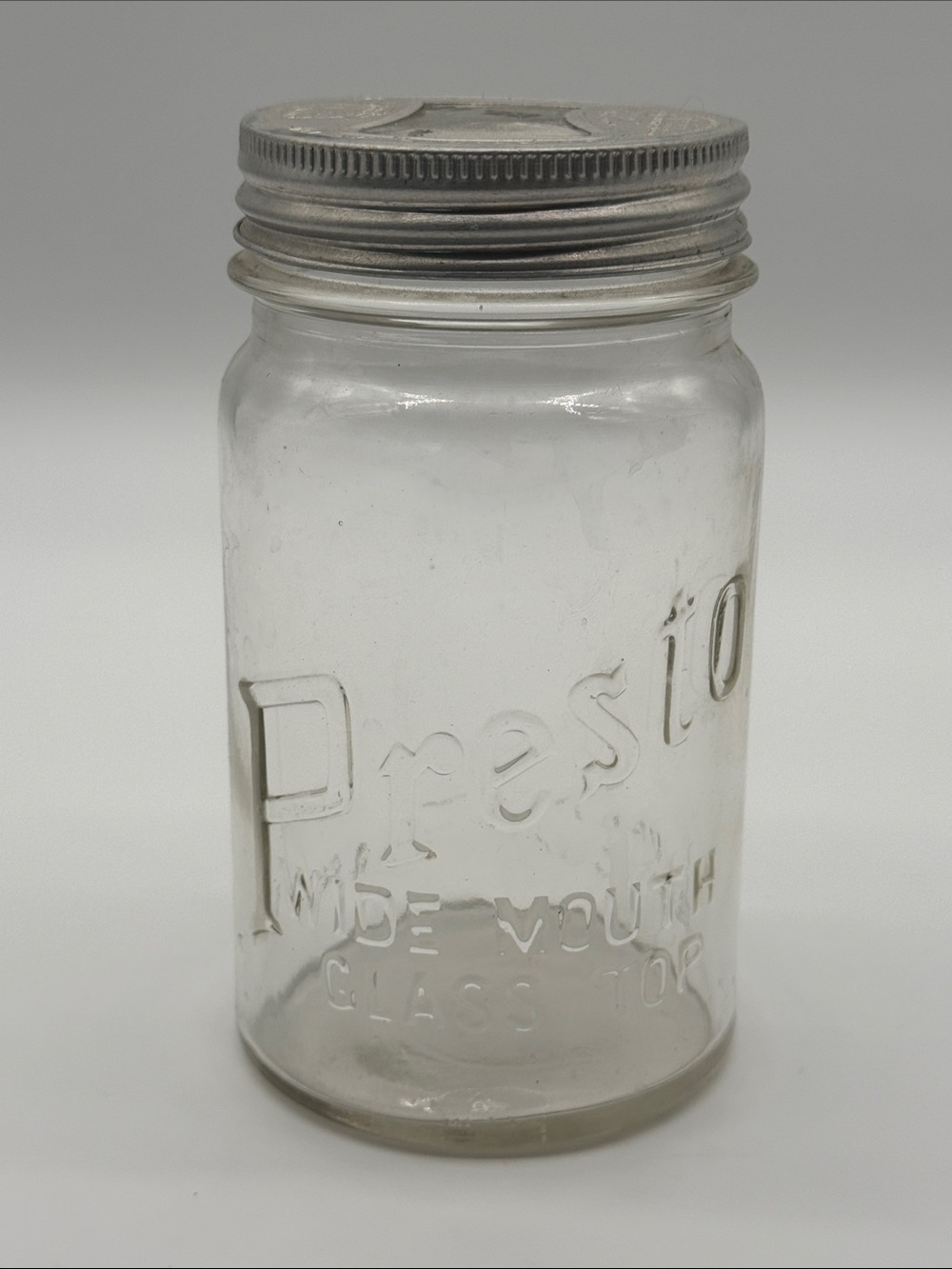 Vintage Presto Clear Glass Canning Jar Metal Screw Lid Embossed 7” Kitchen Decor